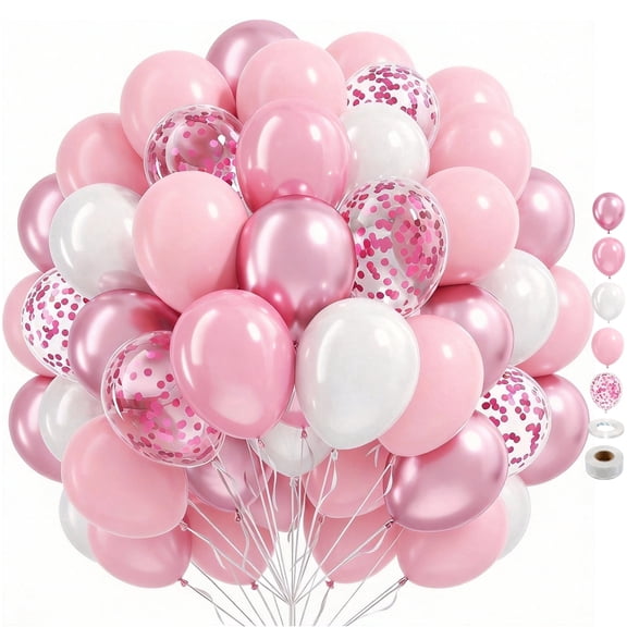 60pcs 12inch Light Pink and White Balloons, Pearl Light Pink White Balloons for Wedding Bridal Shower Baby Shower Birthday Party Decorations