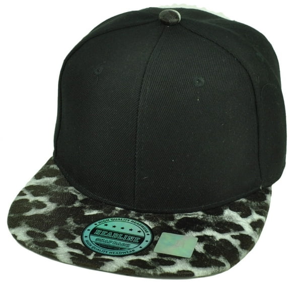 Blank Snapback Flat Bill Brim Headlines Hat Cap Animal Print Pattern Men's Black