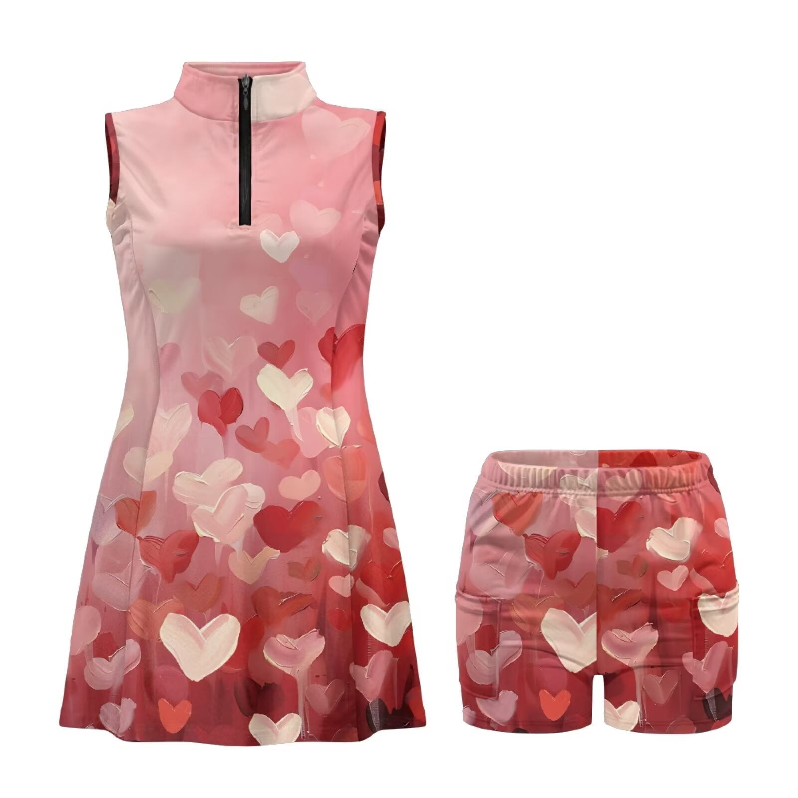 Uorisanigo Artistic Heart Golf Dresses for Women Soft Breathable Womens Sleeveless Golf Tennis Dresses Fashion Outing Wear with Inner Shorts＆Pockets 2 Pieces