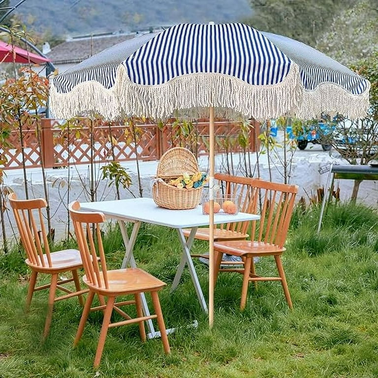 6.5 foot patio umbrellas uv and waterproof blue 6ft Blue Striped Outdoor Umbrella With Fringe Beach Umbrellas For Sand  Portable Heavy Duty Patio Umbrella With Fringe Tilt Pool Umbrella UV  Protection Waterproof With Carry Bag
