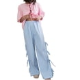 thumbnail image 2 of Aojekbee Women Wide-Leg Pants Stripe Side Tie-Up Loose Trousers Spring Summer Casual Sweatpants Bottoms, 2 of 10