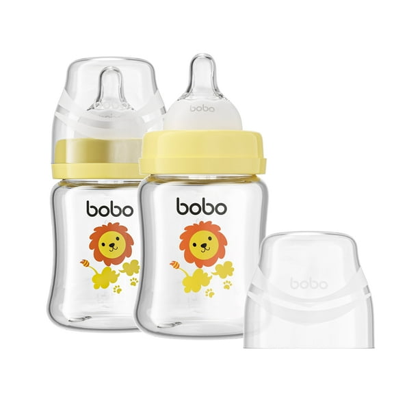 YOHKOH 5 oz Newborn Glass Baby Bottle Set,Slow Flow,for 0 m ,Green/2 Pk