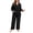 Black, variant on NAYTOAO Plus Size 2 Piece Semi Formal Pant Set, V Neck Long Sleeve Shirred Cuff Top with Stretchy Elastic Waist Wide Leg Pants