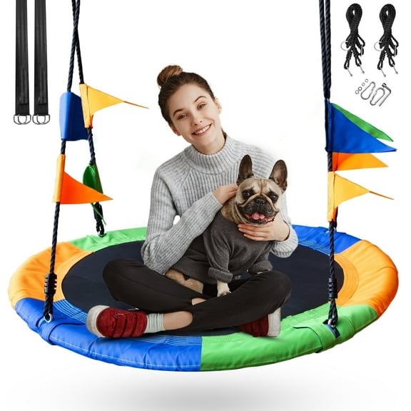 DIY.STORE Tree Swing, Saucer Flying Swing 40 Inch for Kids, 900lbs Weight Capacity, with Adjustable Hanging Straps, Swing Sets for Backyard and Outdoor Playground, Blue