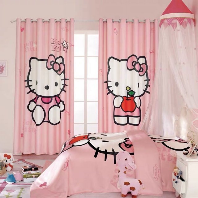 Sanrio Hello Kitty gatito de dibujos animados cortinas opacas hogar habitación estilo princesa dormitorio acabado cortina tapiz de tela