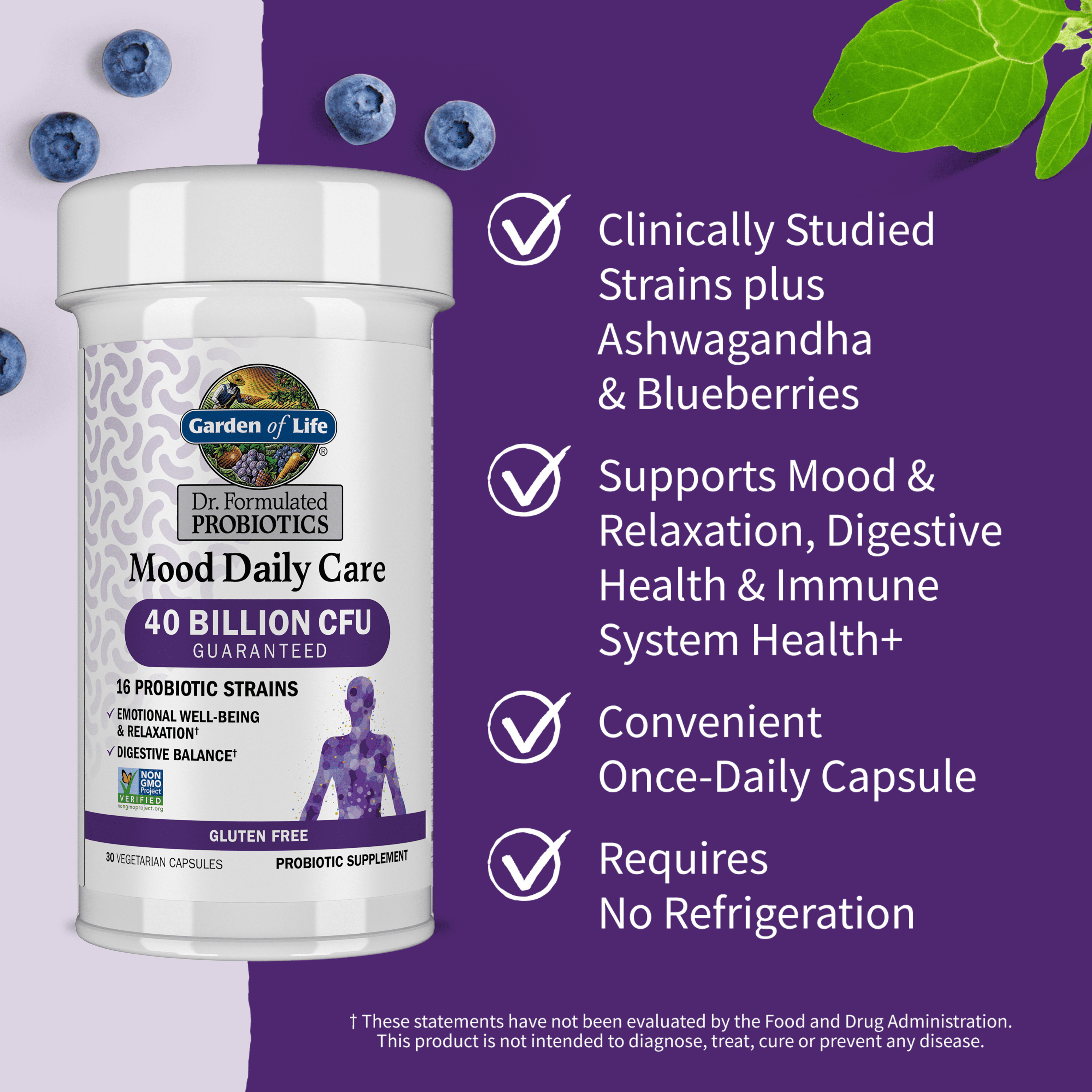 Garden of Life Dr. Formulated Mood Probiotic Capsules, 40 Billion CFU, 30 Ct