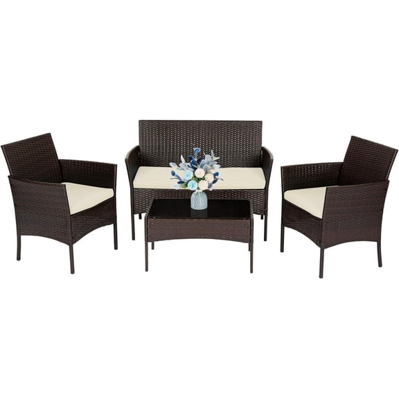 FDW Ensemble 4 Meubles 4 Pcs en Osier Bistro d'Extérieur Ensembles Canapé Fauteuil, Brun