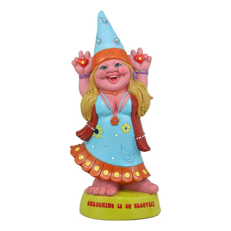 Garden Green Thumb Flower Child Hippie Lady Gnome Statue Gardening