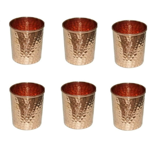 RATAN ENTERPRISES Set of 6 Hammered Copper Glass Tumbler for Ayurvedic Health Benefits
