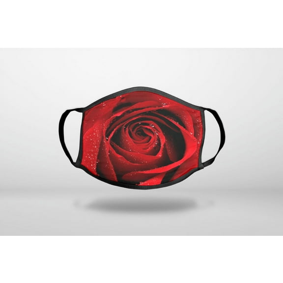 Dew Covered Red Rose - 3-Ply Reusable Soft Cloth Face Covering, Unisex, Cotton Inner Layer