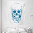 thumbnail image 1 of Skull Tapestry, Hand Drawn Human Skull with Science Elements Background Medical Theme Illustration, Wall Hanging for Bedroom Living Room Dorm Decor, 60W X 80L Inches, Blue White, by Ambesonne, 1 of 2