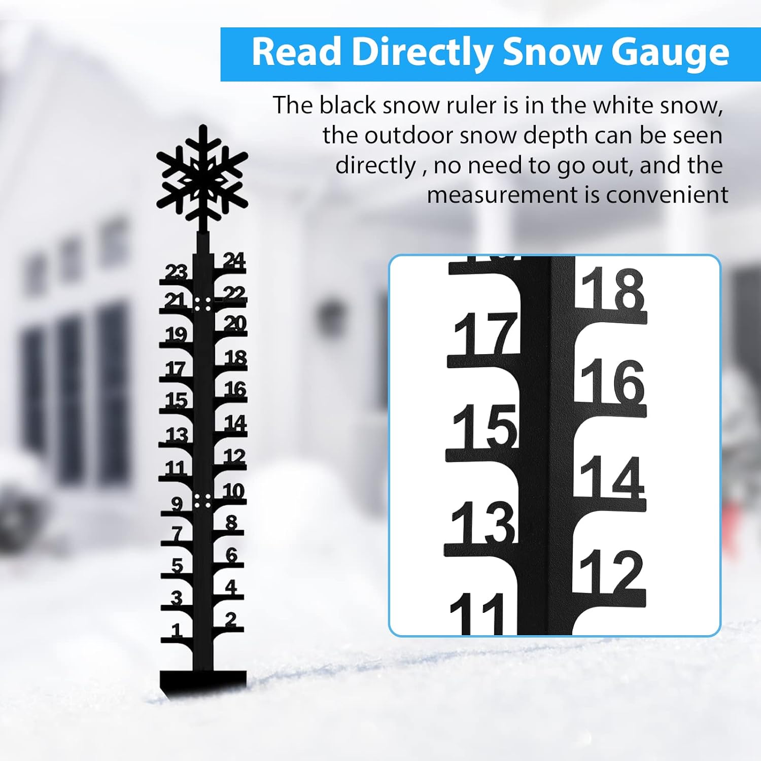 Snow Measuring Stick, 24inch Snow Gauge, Outdoor Measuring Gauge, Metal Detachable Snow Measuring Stick, Rain Gauge Garden Stakes for Yard, Lawn & Garden, Easy to Read