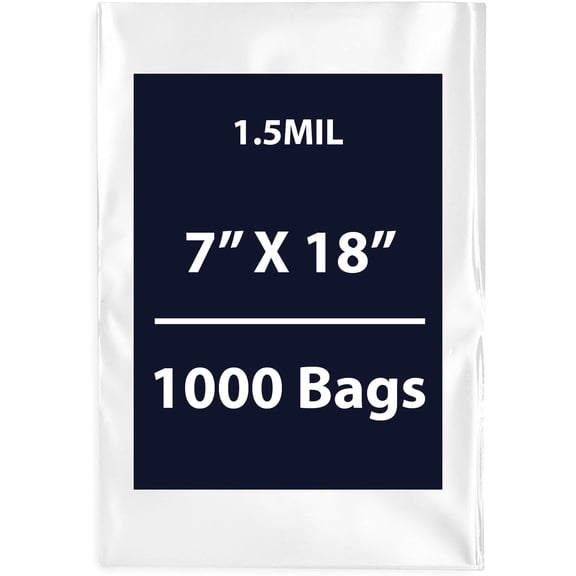 Multiple Sizes Clear Flat Poly Bags - 7"x18" & (1000 Bags) 1.5Mil Flat Open Top Plastic Packaging Packing | Flexible and Durable Plastic Bags | Low-Density Polyethylene (LDPE)