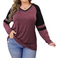 thumbnail image 2 of Langwyqu Plus Size Women V-Neck Raglan Sleeve Stripe Shirt Tops, 2 of 5