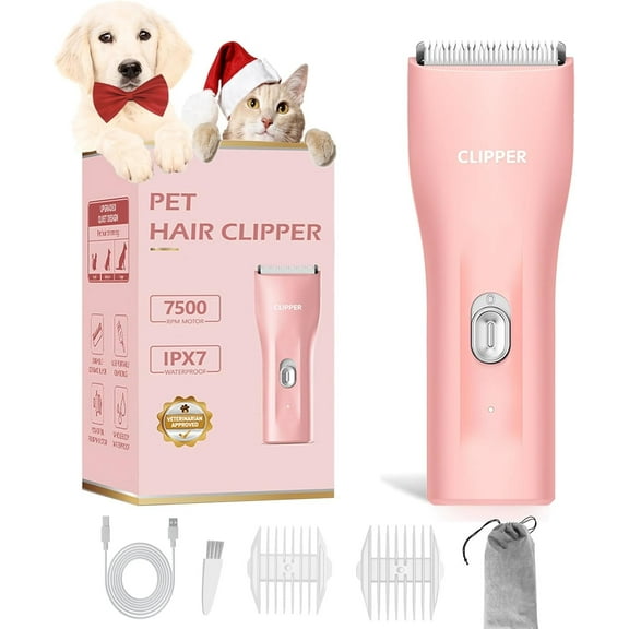 Professional Dog Clippers for Thick Hair, Cordless Cat Clippers for Matted Fur, Rechargeable Pet Dog Grooming Clipper Trimmer for Puppy,Cats,Rabbit,Pink