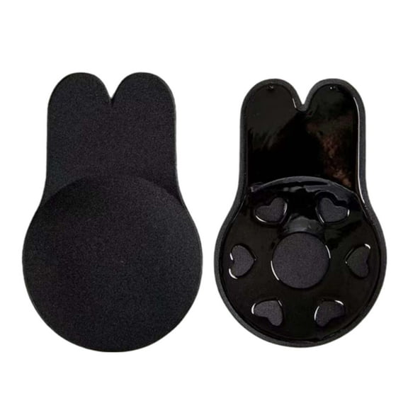 KHONTS,Women Adhesive Strapless Lift up Nipple Covers Sticky Invisible Backless Silicone Bras Black L
