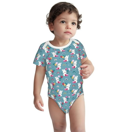 

Zeuib Rabbit And Rainbow Unisex Baby Short-Sleeve Onesies Bodysuit 100% Organic Cotton-18 Months