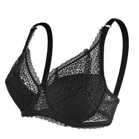 Ploknplq Push Up Bra Strapless Bras for Women Large Bust Black Bralette for Women Underwire Bra Floral Bra Unlined Unpadded Bra Bras for Women Minimizing Bras for Large Breasts Black 90C/D