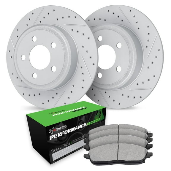 R1 Concepts Drilled and Slotted Carbon Coated Disc Brake Rotor Set with Performance Sport Pads WBSN1-42011