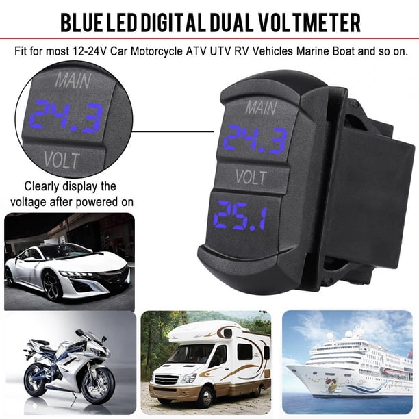 Voltímetro Doble Digital LED Azul 10-60V Para Coche, Moto Y Caravana – Monitoreo De 2 Baterías En Tiempo Real