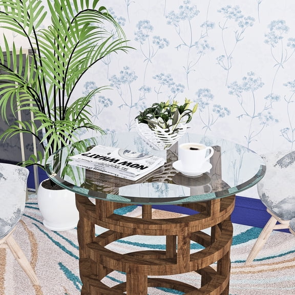 24" Round Beveled Edge Tempered Glass Table Top, Impact Resistant / Suitable for Daily Family Use