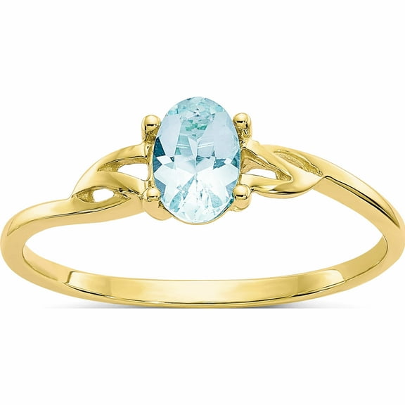 10K Yellow Gold Polished Geniune Aquamarine Birthstone Ring (Size 7) Made In India 10xbr132