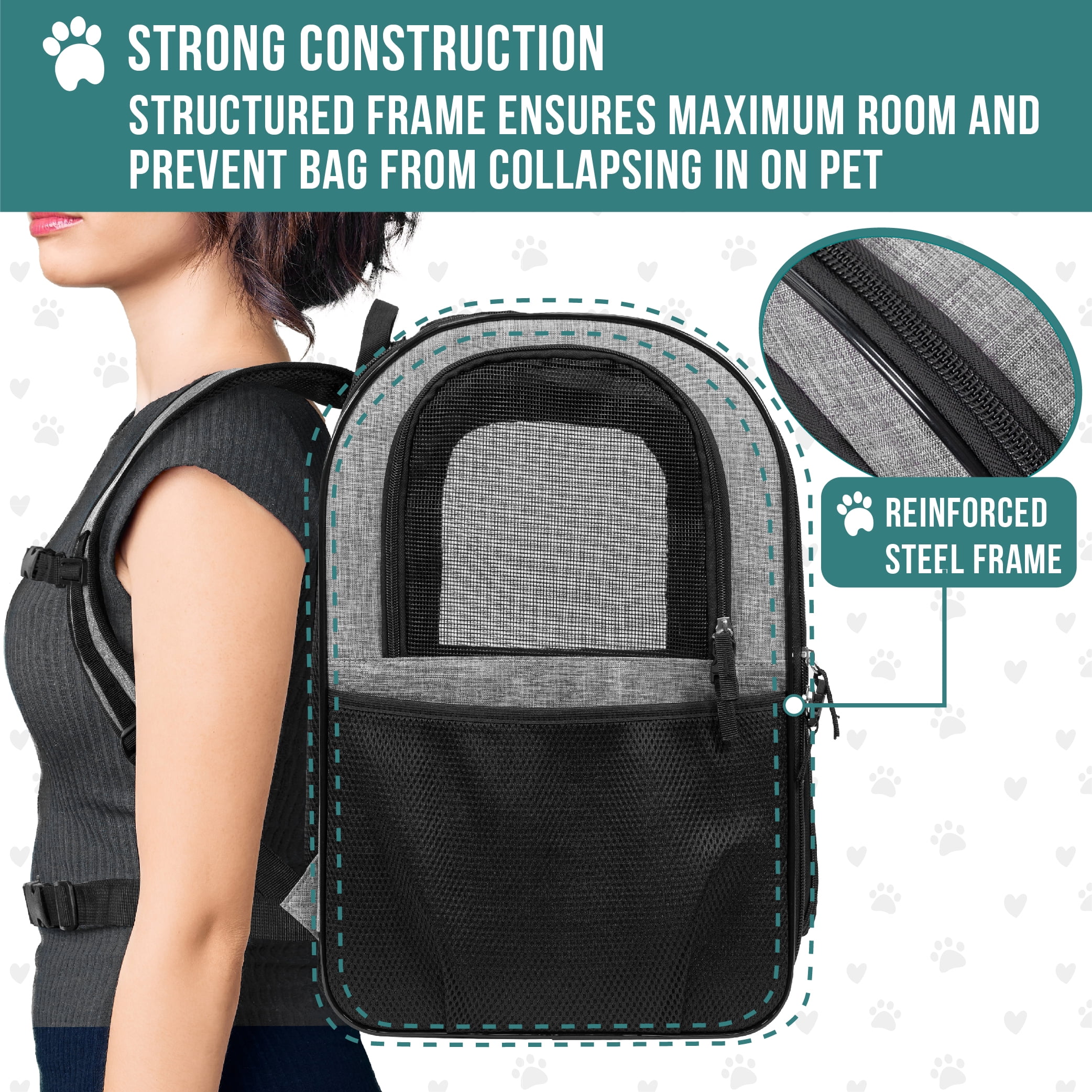 PetAmi Dog Backpack Carrier For Small Large Cat, Pet, Puppies, Ventilated Pet Hiking Backpack Travel Bag, Airline Approved Cat Backpack Carrier, Safety Back Support, Camping Biking, Max 18 lbs, Grey