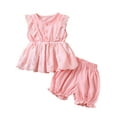 thumbnail image 1 of Faithtur 2PCS Baby Girls Summer Outfits, Sleeveless Crew Neck Button Down Ruffle Tops + Shorts Set, 1 of 9