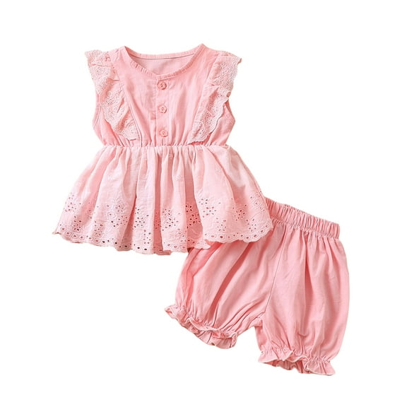 Bagilaanoe 2pcs Toddler Baby Girls Short Pants Set Sleeveless Ruffle Tops   Shorts 9M 12M 2T 3T 4T Kids Casual Summer Outfits