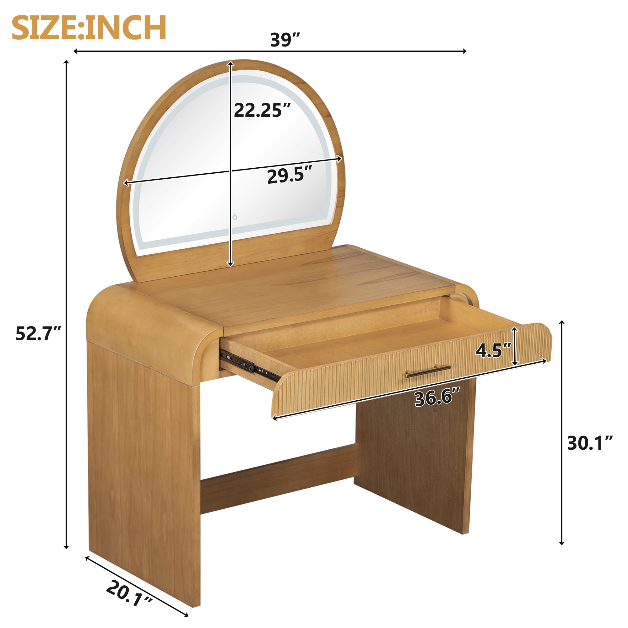 Homy Casa Vanity Table with Lighted Mirror, Large Drawer & Wood Makeup Desk for Bedroom