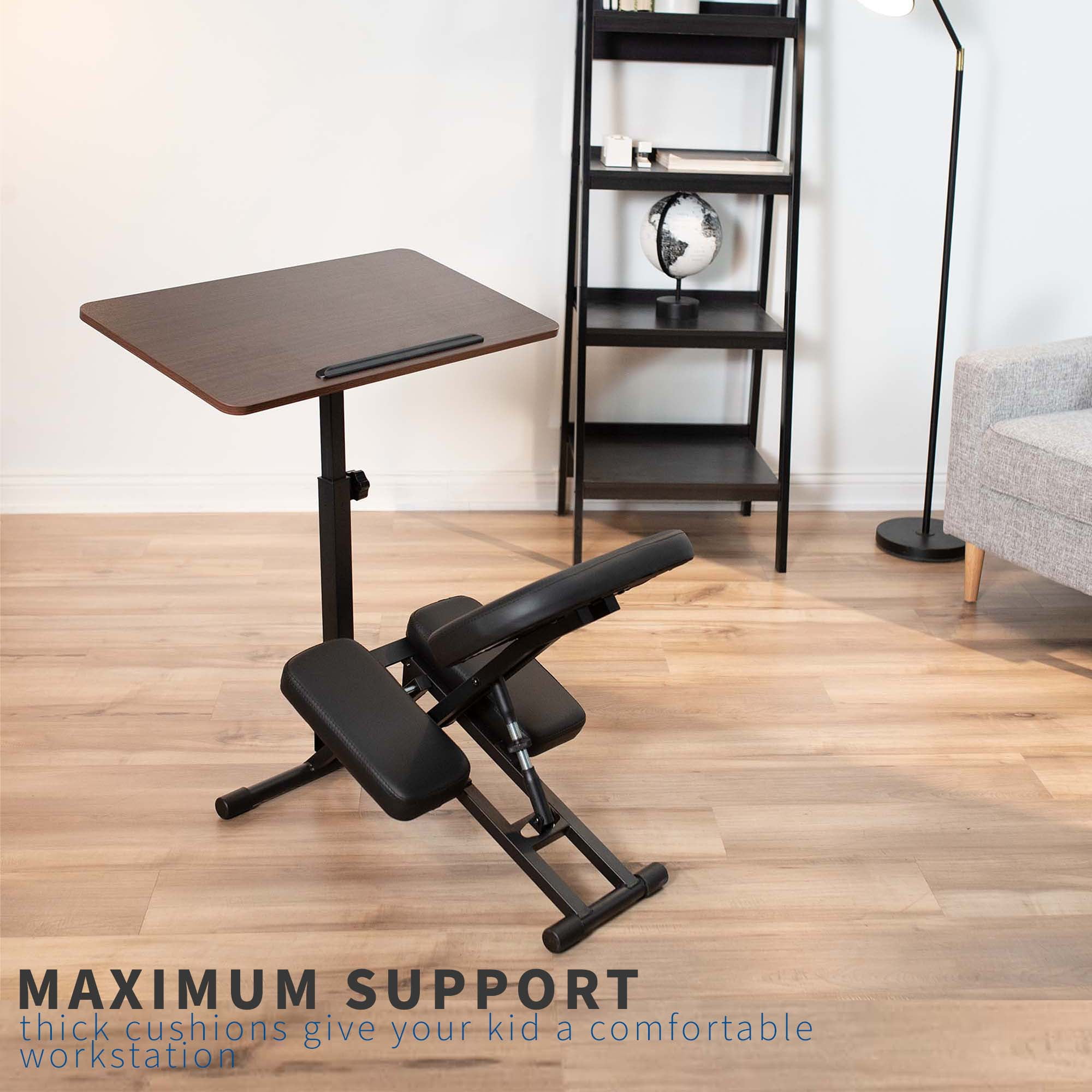 VIVO Ergonomic Kids' Kneeling Chair and Desk, Dark Wood Top, Black Chair
