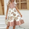 thumbnail image 5 of Warop Womens Summer Boho Floral Print Midi Dress V-Neck Ruffle Sleeve A Line Casual Beach Dress, 5 of 7
