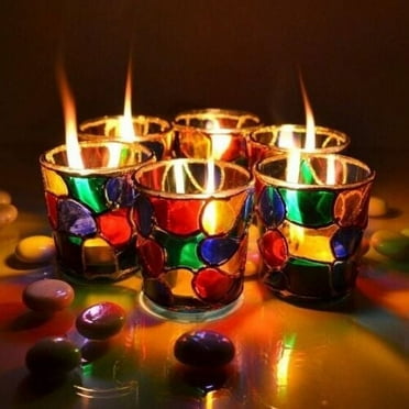 Fartila CLIMAGE30 Pair Glass Tealight Candle Holder Multicolour Glass for Home Decoration