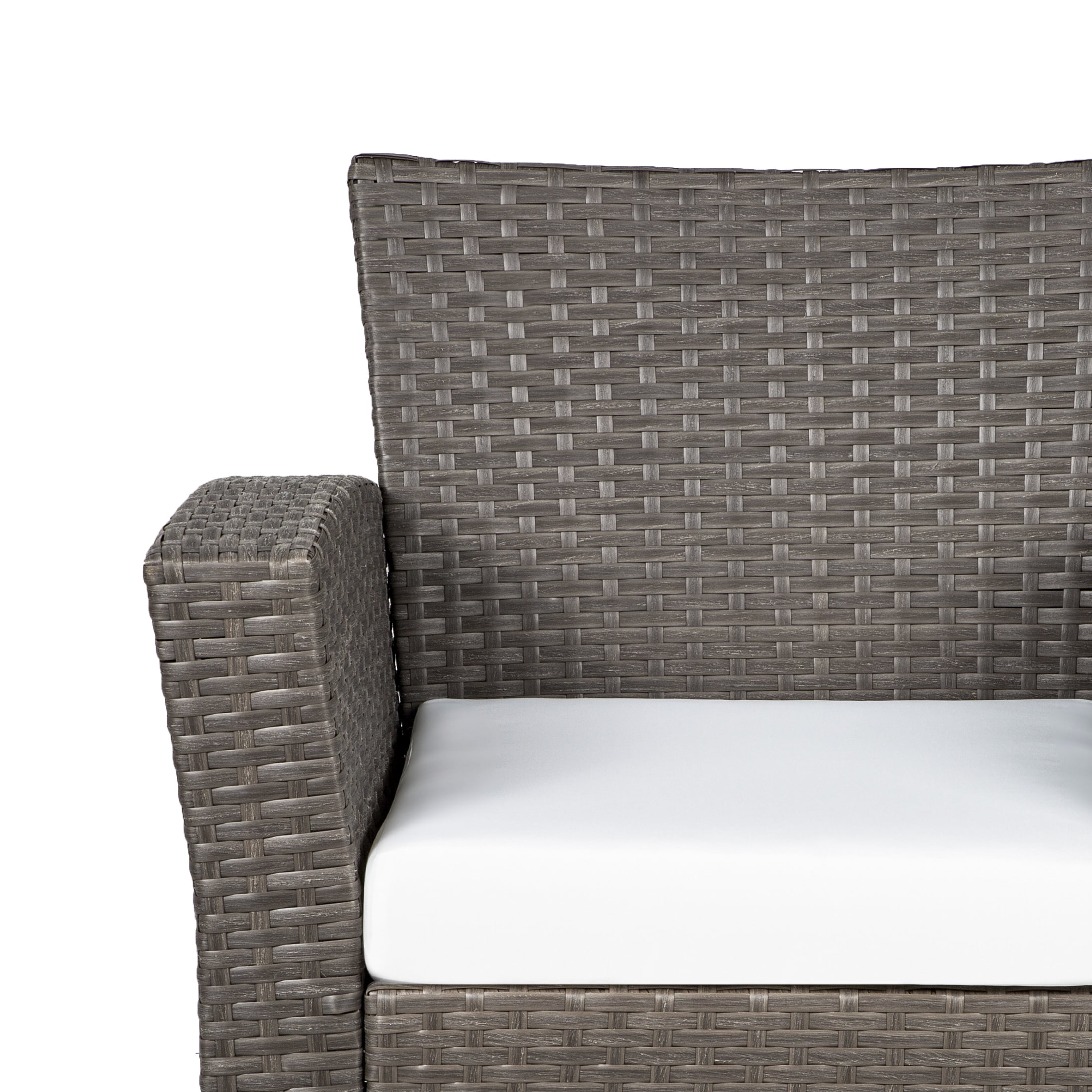 GARDEN 4-Piece Outdoor Rattan Wicker Patio Conversation Sets with Coffee Table & Cushion, Gray and White