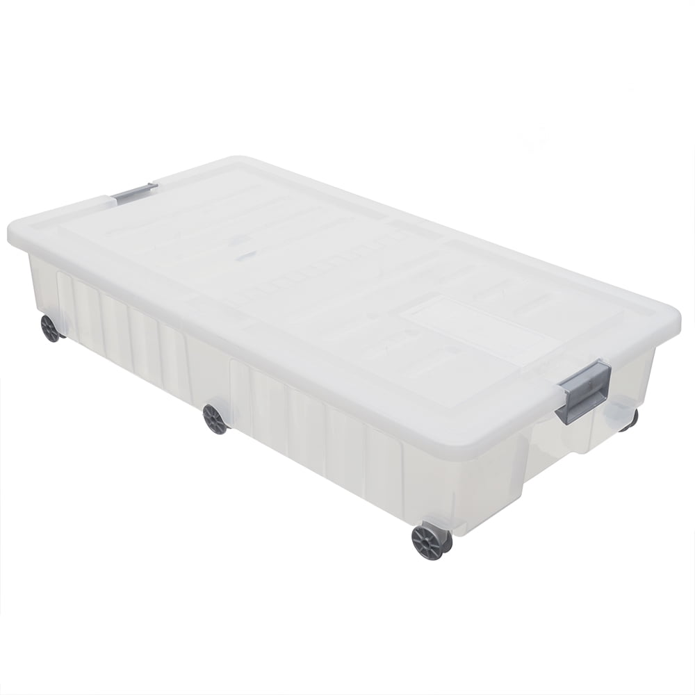 Home Basics 45L Under The Bed Storage Box with Wheels, Clear