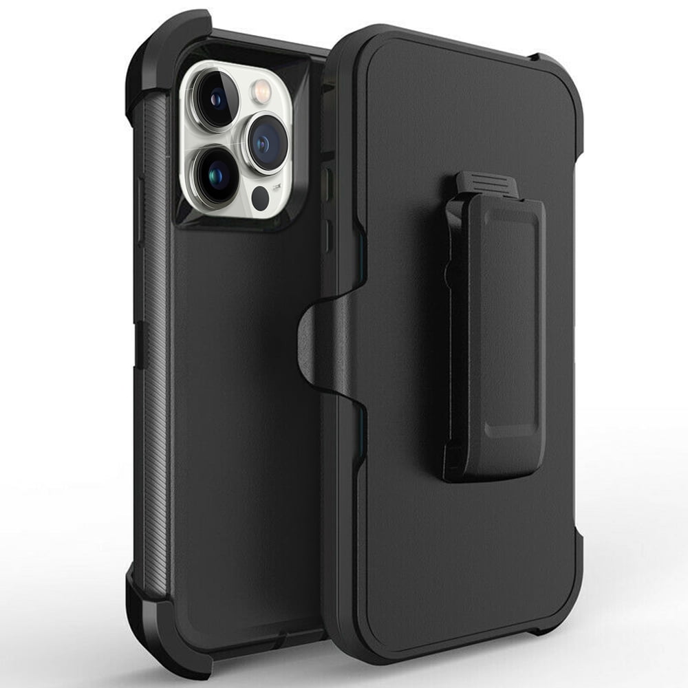 For Apple iPhone 13 Pro Max 6.7 inch Heavy Duty Defender Armor Hybrid Case Cover With Clip Black/Black