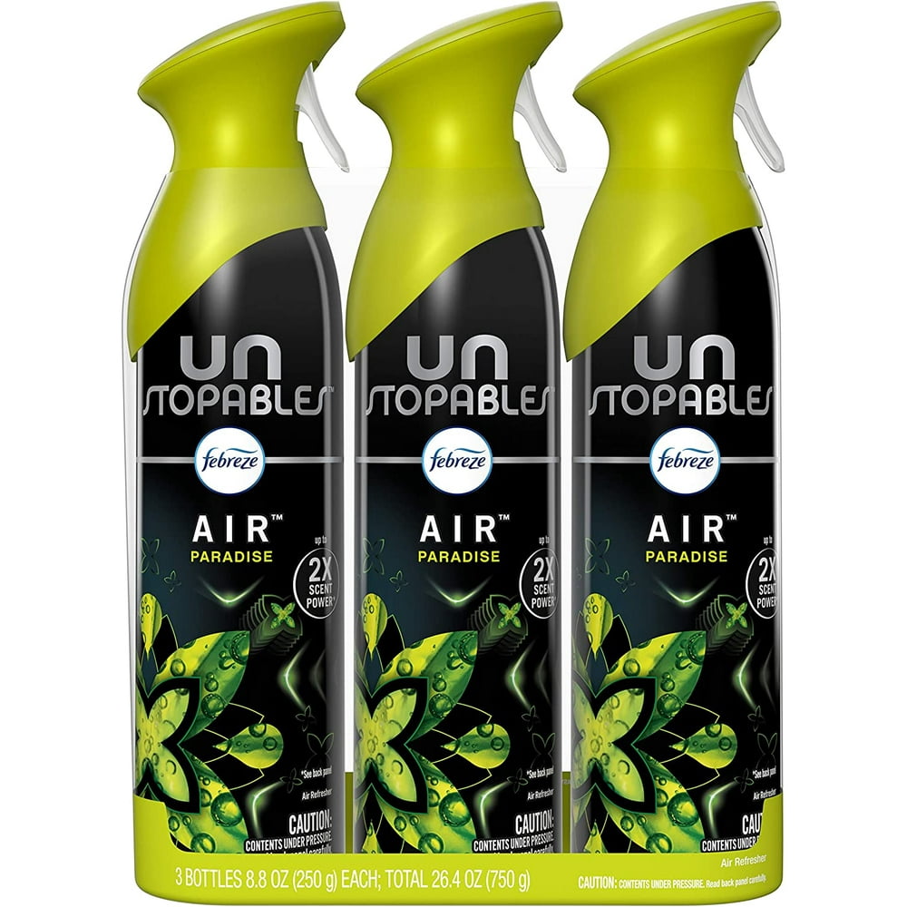 Febreze Air Freshener Spray, Unstopables Paradise, Odor Eliminator, 3 Count