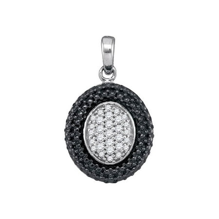 - Sterling Silver Womens Round Diamond Oval Black Rhodium Frame Cluster Pendant 1/5 Cttw