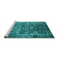 thumbnail image 2 of Ahgly Company Machine Washable Indoor Square Oriental Turquoise Blue Industrial Area Rugs, 4' Square, 2 of 4