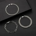 thumbnail image 4 of Turandoss Sterling Silver Cuban Link Layered Chain Bracelets Set for Men Herringbone Figaro Wrist Chains 8.3" Sturdy Stainless Steel Birthday Anniversary Gifts for Men Husband, 4 of 8
