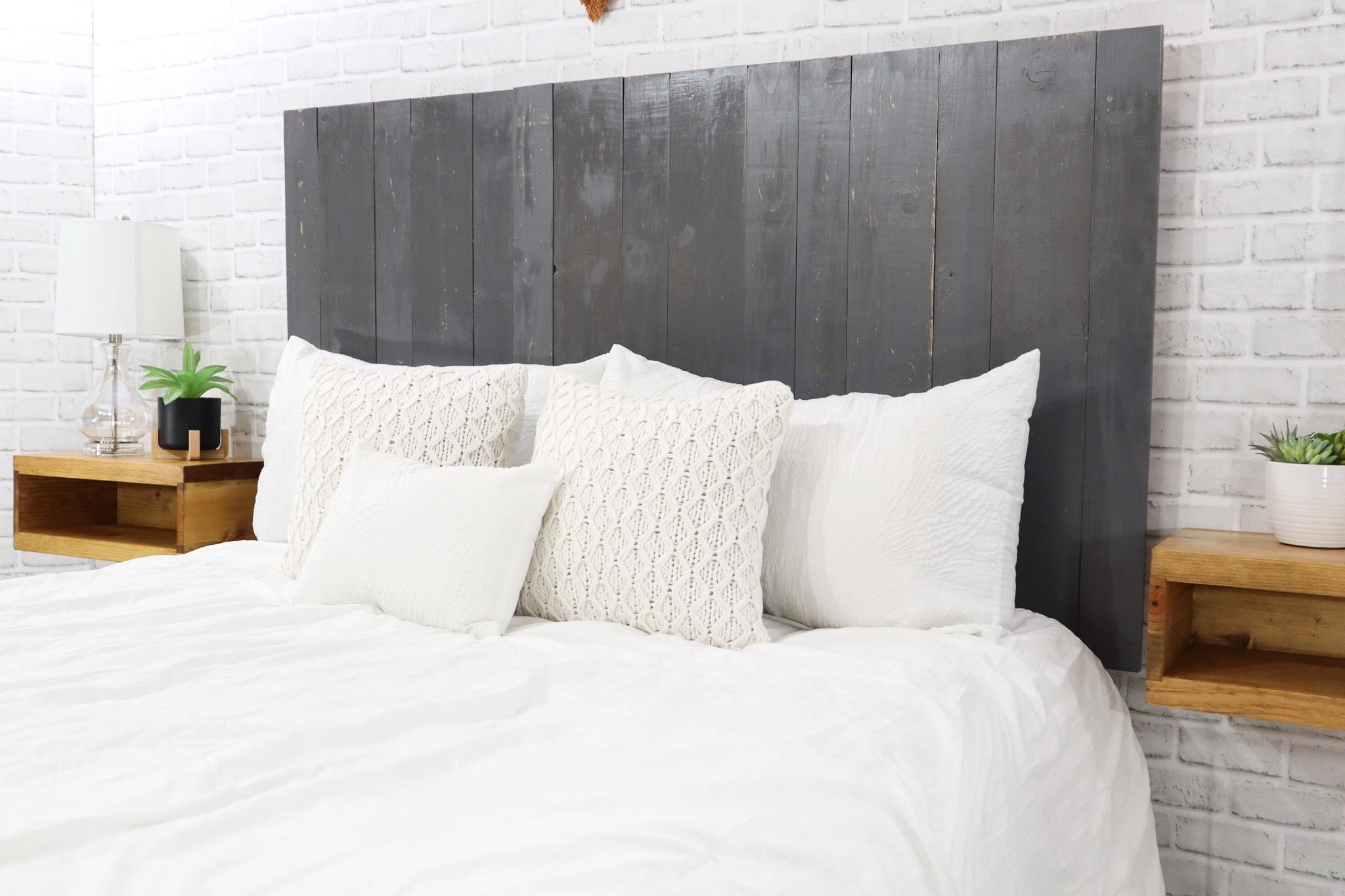Barn Walls Gray Headboard, Rustic Design Weathered, Solid Wood Headboard, Floating Panels, Wall Mount, Adjustable Height, Easy Assembly, Full Size