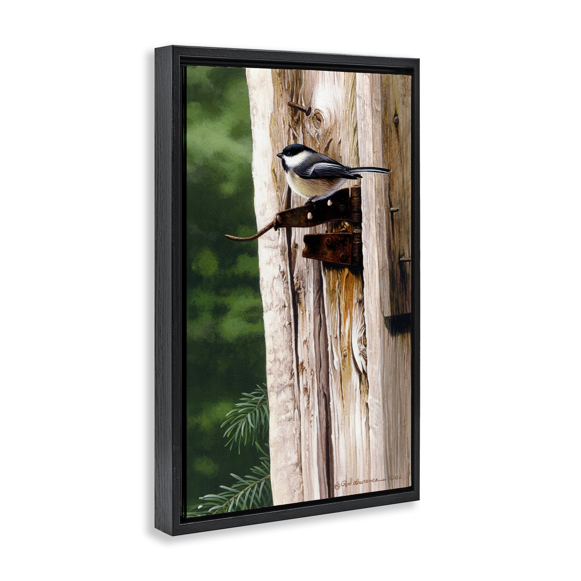 Stupell Industries Bird on Rusty Perch Animals Painting Black Floater Framed Canvas Art Print Wall Art, 21 x 31