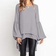 thumbnail image 4 of VEKDONE Back to School Drop Women's Long Sleeve Tunic Blouse Fall Casual Trumpet Sleeve Tunic Tops Double Layer Chiffon High Low Hem Shirts Gray,L, 4 of 7