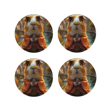 

Junzan Valley Meditating Guinea Pig Print Coasters for Drinks - Leather Coasters Set of 4 for Coffee Table for Housewarming/Kitchen/Bar/Decor-Round Shape