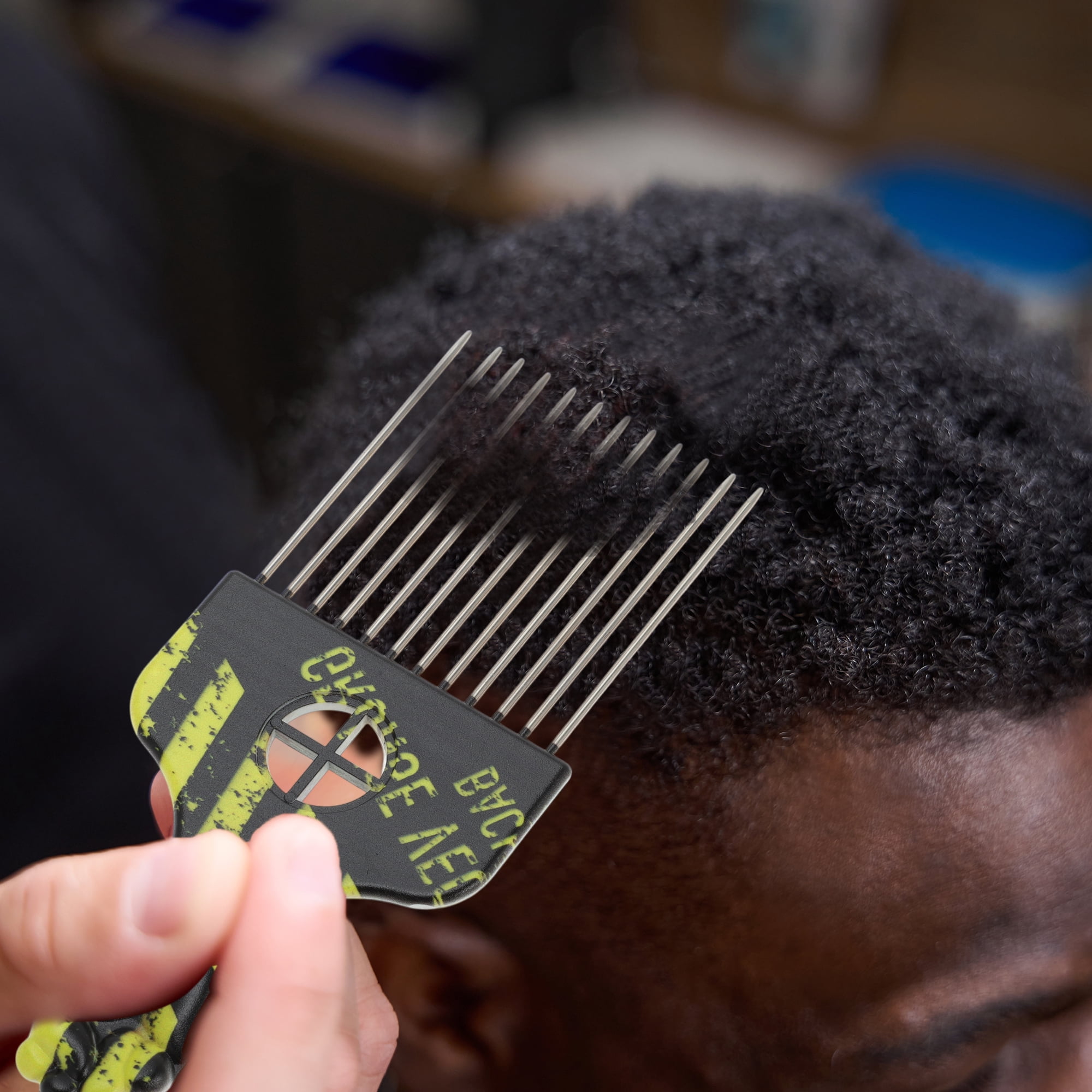 Unique Bargains 1 Pc Metal Hair Pick for Women Men Afro Pick Yellow Black