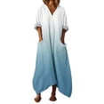 thumbnail image 2 of Mifsaly Maxi Kaftan Dresses for Women with Pockets 3/4 Sleeve V Neck Gradient Summer Dress Comfy Daily Wear Oversized Vacation Sundresses L, 2 of 7