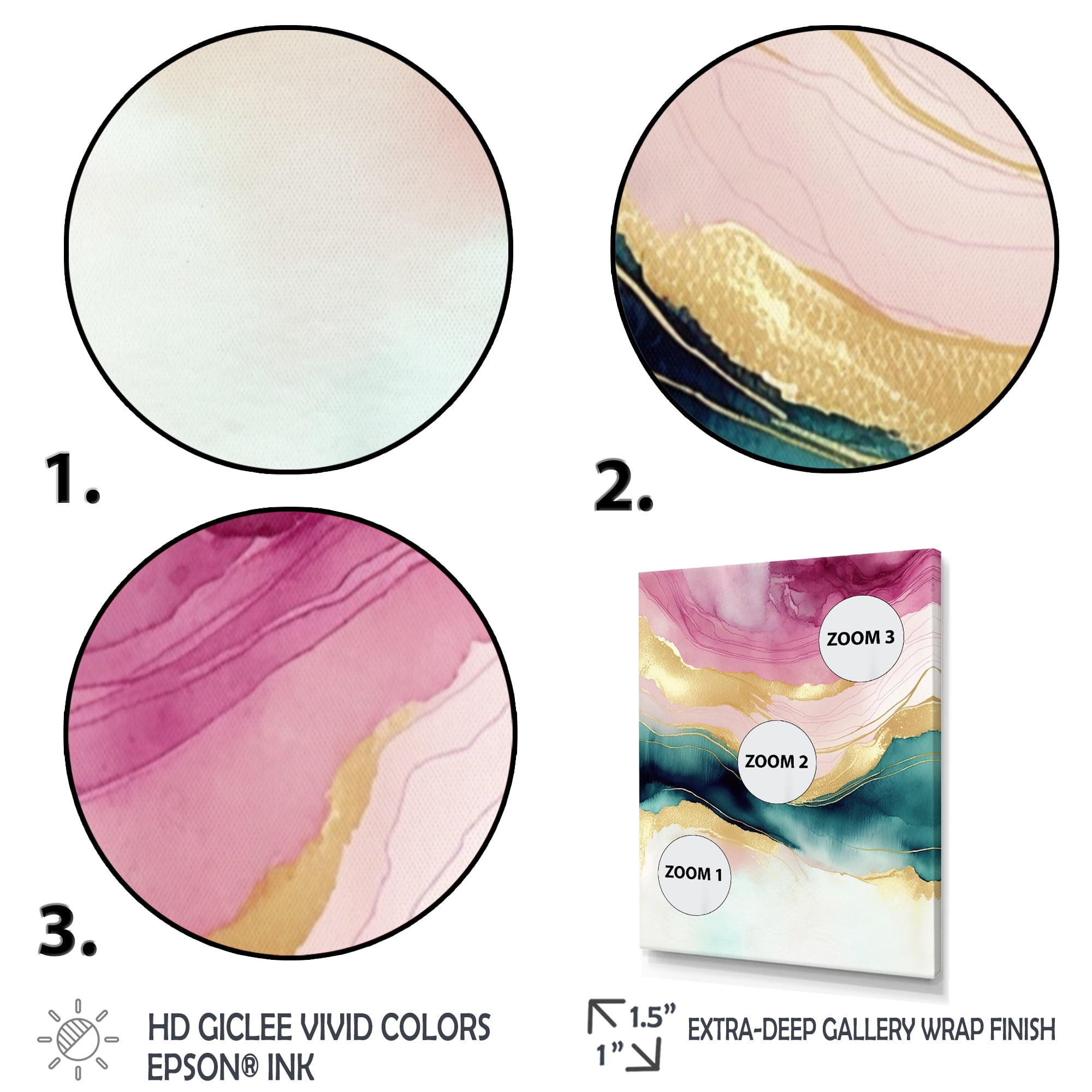 Designart Abstract Geode Marble Waves Pink III Canvas Wall Art