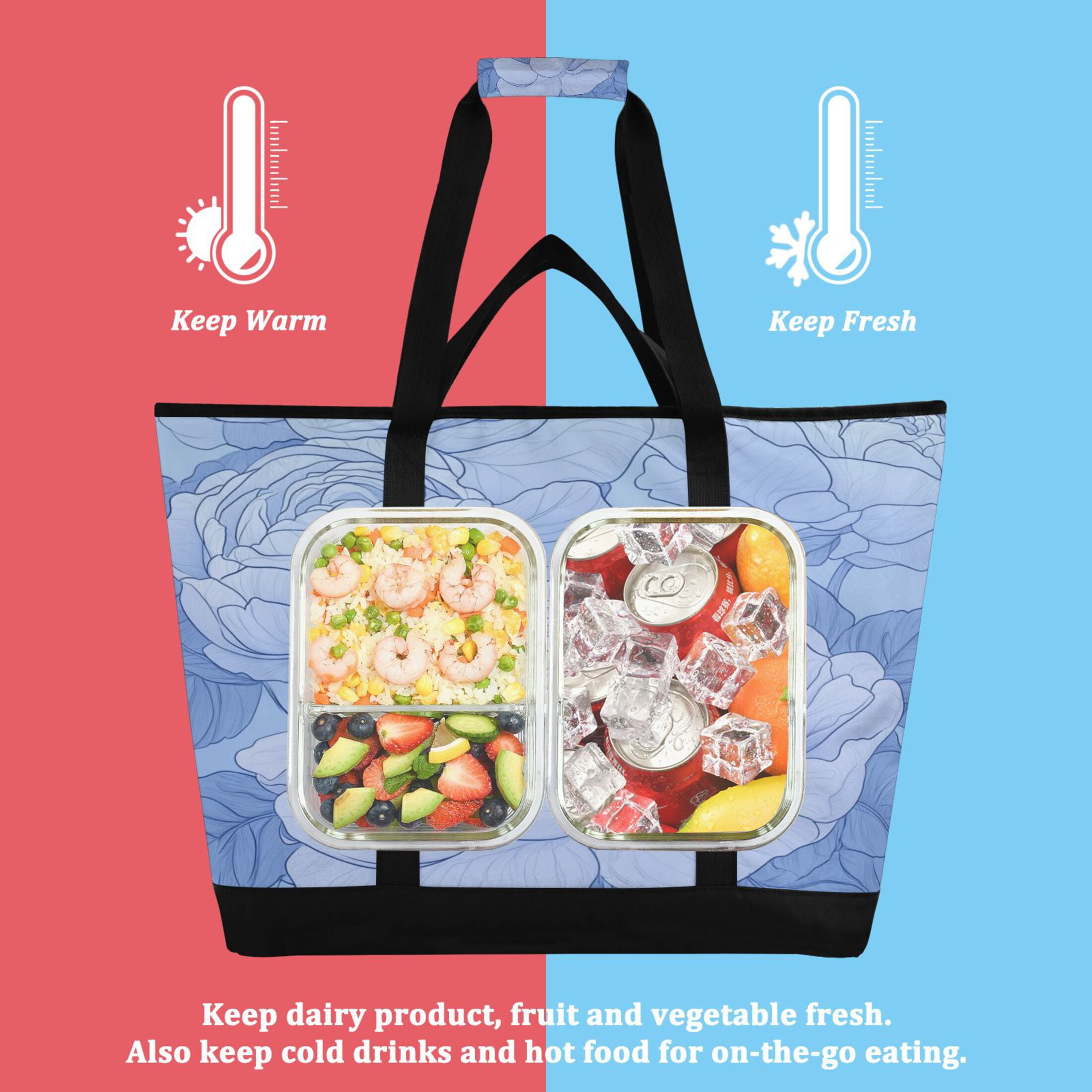 Large Hand-held Ice Pack Picnic Bag Insulation and Refrigeration Suitable for Shopping Picnics and Camping Super Beautiful Roses