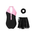 thumbnail image 2 of TiaoBug Kids Girls Figure Skating Dance Costume Sleeveless Ballet Dance Leotard with Chiffon Wrap Skirt Hair Band Set Pink 8, 2 of 6