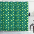 thumbnail image 1 of Yellow and Blue Shower Curtain, Ethnic Sun Motifs with Swirled Stripes Ornate Summer Season Pattern, Fabric Bathroom Set with Hooks, 69W X 75L Inches Long, Teal and Yellow, by Ambesonne, 1 of 3